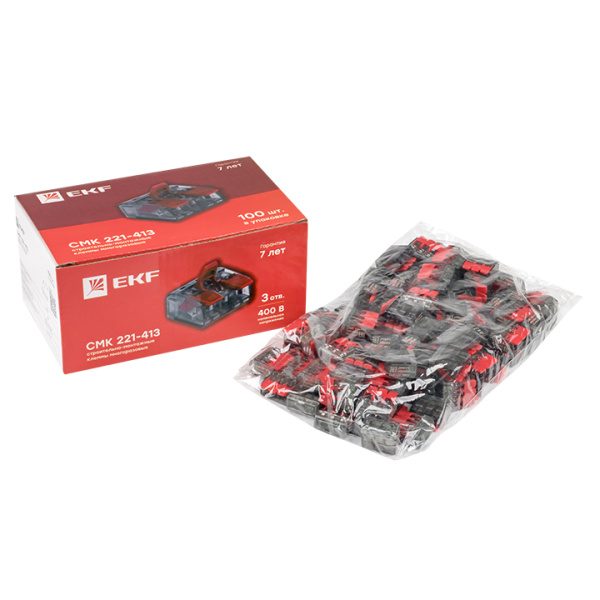 Купить EKF PROxima Клемма СМК 221-413 3 отверстия 0.2-4.0 мм2 (100шт.)