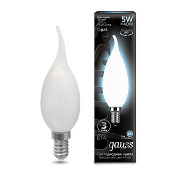 Gauss Лампа Filament Свеча на ветру 5W 450lm 4100К Е14 milky LED 104201205