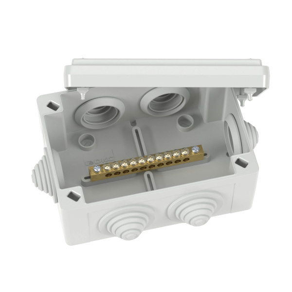 DKC Коробка уравнивания потенциалов, 10 зажимов, 6 вводов  д.25мм, 120х80х50мм, IP55