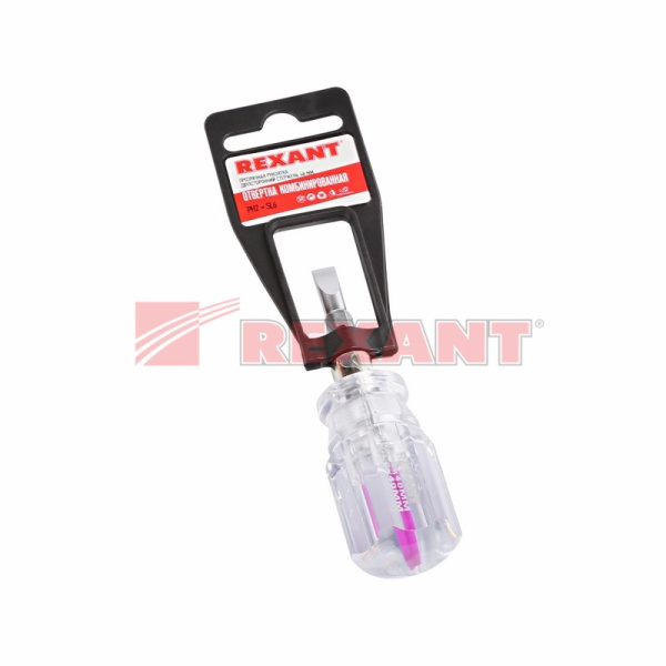 Купить Отвёртка комбинированная, прозрачная рукоятка, двухсторонний стержень 40 мм ( Крестовая PH2 , Шлицевая SL 6 мм) Rexant 12-4743