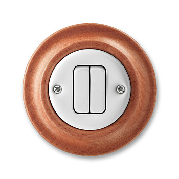 ABB Decento Белый фарфор/Натуральное дерево "Вишня" Выключатель двухклавишный 2CHK590534C4052