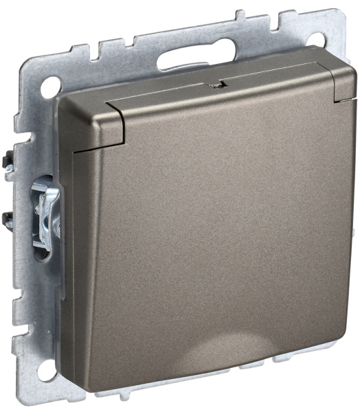 IEK BRITE BASE Шампань Розетка 1-м с/з с защ. штор. и кр. 16А IP20 РСбш10-3-БрШ