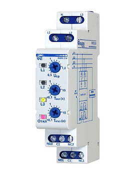 Новатек-Электро Трехфазное реле напряжения РНПП-314, 380 В, реле последовательности, перекоса и обрыва фаз ,одномодульное, аналог РНПП-311М, АПВ - 1P,