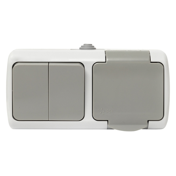 Купить EKF PROxima Мурманск Блок  розетка 1-м 16А с заземлением с крышкой + 2-кл выключатель IP54 серый