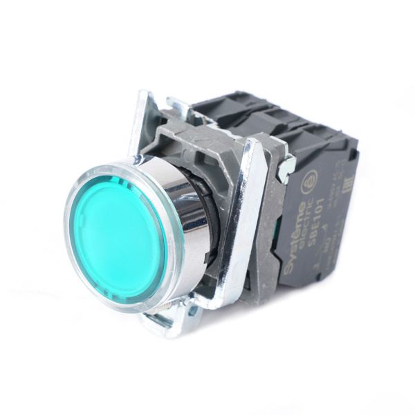 Systeme Electric Кнопка SB4 с подсветкой в сборе модульная 22мм зеленая металл 24ВDC 1НО+1НЗ