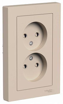 Systeme Electric AtlasDesign Песочный Розетка двойная б/з со шторками,16А, в сборе