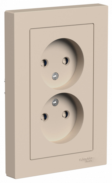 Systeme Electric AtlasDesign Песочный Розетка двойная б/з со шторками,16А, в сборе