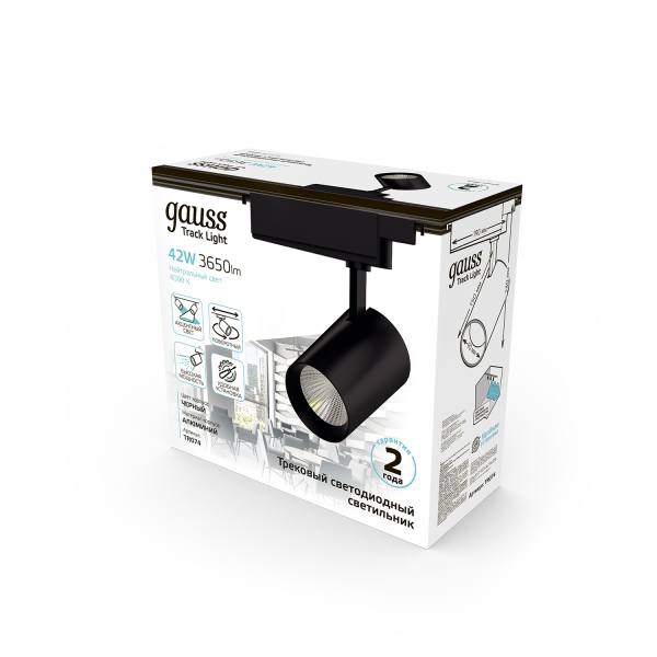 Купить Gauss Светильник трековый цилиндр 42W 3650lm 4000K 180-240V IP20 90*240мм черный угол 24º LED TR074