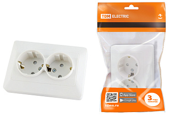 TDM Розетка двойная 2П+З с защ. шт. 16А 250В белая "Ильмень" SQ1823-0016