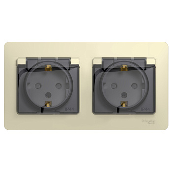 Systeme Electric Glossa Беж Розетка 2-ая с/з, со шторками, в сборе, IP44