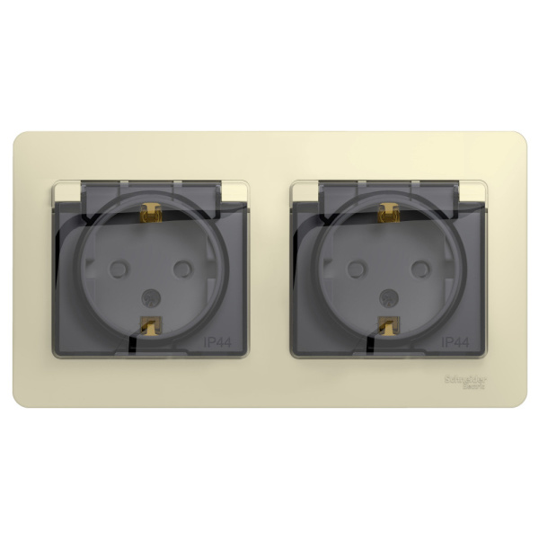 Systeme Electric Glossa Беж Розетка 2-ая с/з, со шторками, в сборе, IP44