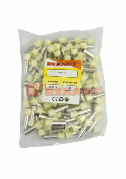 Купить Наконечник штыревой втулочный изолированный F-18мм 16мм² (НШВи 16-18) слоновая кость Rexant 08-1828