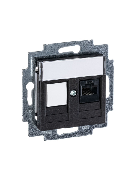 Купить ABB EPJ Levit антрацит / дымчатый чёрный Розетка компьютерная RJ45 кат,5e+заглуш,, антрацит 2CHH295117A6063