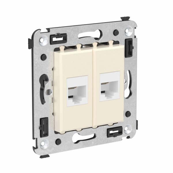 Купить DKC Телефонная розетка RJ-12 без шторки в стену двойная, "Avanti", "Ванильная дымка"