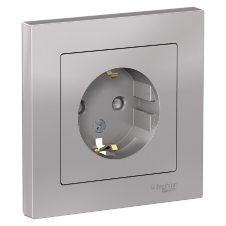 Systeme Electric AtlasDesign Алюминий Розетка с/з со шторками, 16А, в сборе