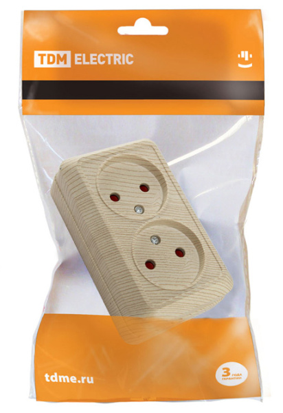 Купить TDM Розетка двойная 2П открытой установки с з/ш IP20 10А, сосна "Ладога" SQ1801-0055