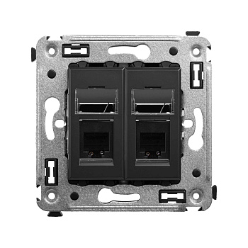 DKC Телефонная розетка RJ-12 в стену двойная, "Avanti", "Черный матовый"