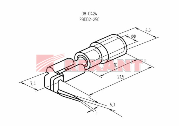 Купить Клемма плоская изолированная гнездо - 7.4мм+штекер - 6.3мм 1.5-2.5мм² (РПи-О 2.5-(6.3) / РПИо 2.5-7.5) Rexant 08-0424