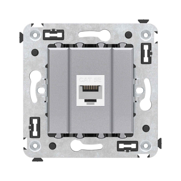 DKC Компьютерная розетка RJ-45 без шторки в стену, кат.5е одинарная, "Avanti", "Закаленная сталь"