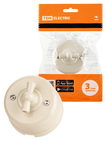 TDM Выключатель поворотный проходной с ручкой (бантик) 10А сл. кость «Виви» SQ1820-1305