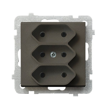 Ospel Sonata Шоколадный металлик Розетка 3-я (в одну коробку) для узких вилок б/з EURO, без рамки GP-3R/m/40