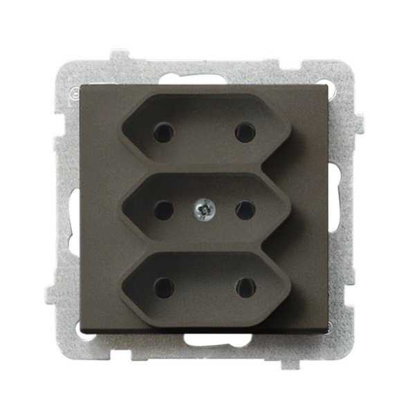 Ospel Sonata Шоколадный металлик Розетка 3-я (в одну коробку) для узких вилок б/з EURO, без рамки GP-3R/m/40