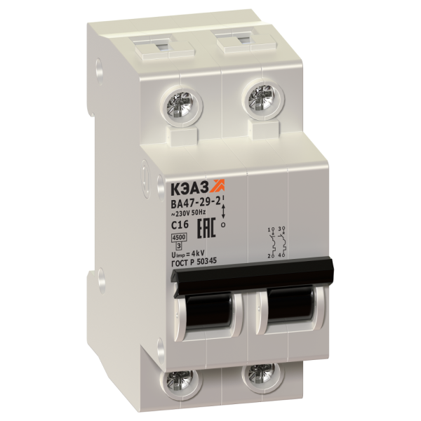 КЭАЗ ВА47-29 Автоматический выключатель 2P 6A C 4,5кА AC(ВА47-29-2C6-УХЛ3) 231628