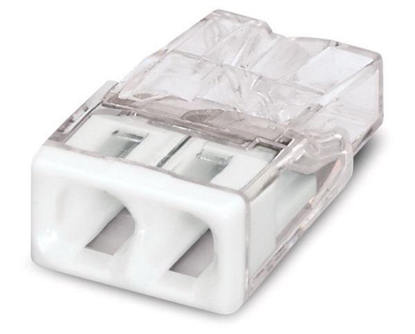 Купить Wago клеммы для одножильных проводников; макс. 2,5 мм²; 2-проводн.; прозрачный корпус; белая крышка 2273-202