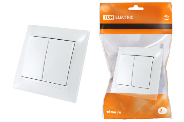 TDM Выключатель 2-х кл. 10А белый "Лама" SQ1815-0002