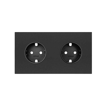 Simon 100 Черный матовый Кит 2 поста, фронт. Накладка на 2 розетки Schuko 10020202-238