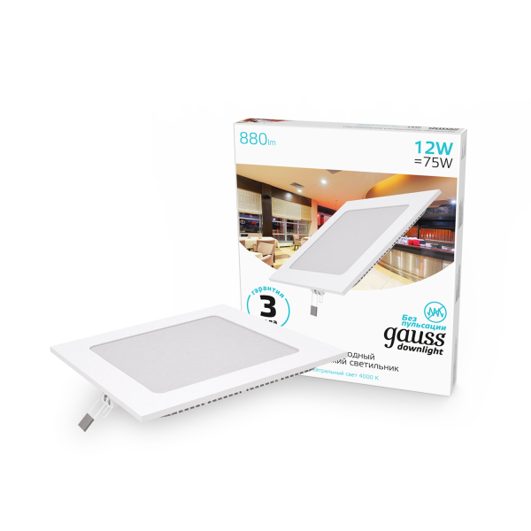 Купить Gauss Светильник Slim квадрат 12W 880lm 4000K 180-265V IP20 монтаж Ø155*155 170*170*22 LED 940111212