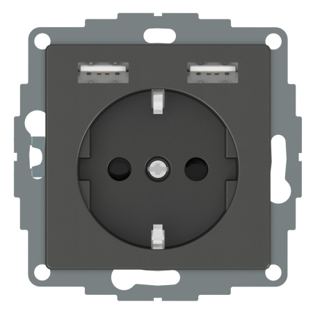 SE Merten SM Aquain IP44 Антрацит Розетка Schuko с 2 USB c зарядным устройством 2,4 A MTN2366-0414