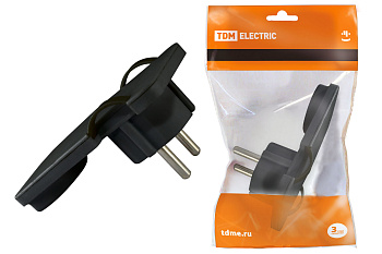 TDM Вилка угловая плоская (8 мм) черная 16А 250В SQ1806-0194