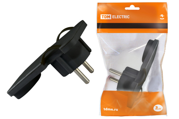 TDM Вилка угловая плоская (8 мм) черная 16А 250В SQ1806-0194