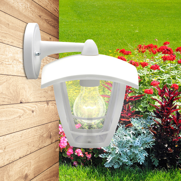 ЭРА Светильник садово-парковый 4гран белый настенный вниз E27 IP44(У1) НБУ 07-40-002 «Дели 2» (8/48)