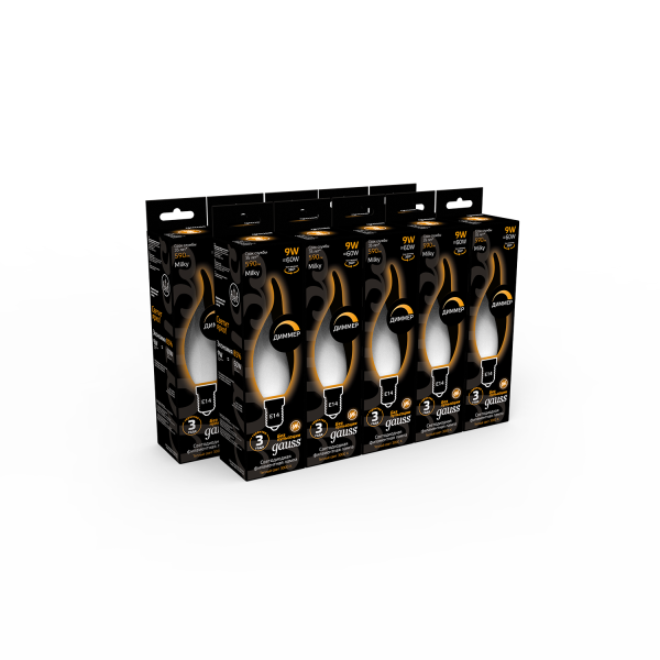 Купить Gauss Лампа Filament Свеча на ветру 9W 590lm 3000К Е14 milky диммируемая LED 104201109-D