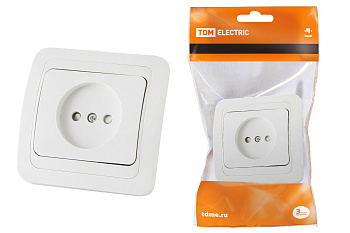TDM Розетка 2П 10А c защитными шторками белая "Валдай" SQ1804-0023