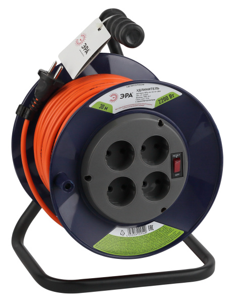 ЭРА RPx-4s-2x1.0-30m Удлинитель силовой на пластиковой катушке б/з 4 гн 30м ПВС 2х1