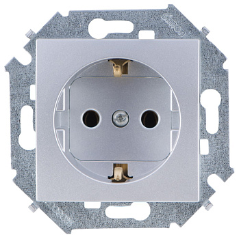 Simon 15 Алюминий Розетка с/з, 16А, 250В, винт.зажим 1591432-033