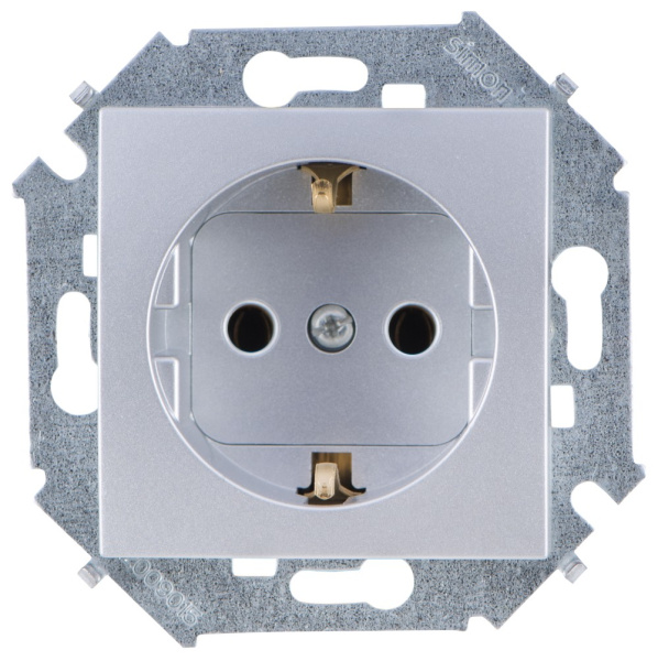 Simon 15 Алюминий Розетка с/з, 16А, 250В, винт.зажим 1591432-033