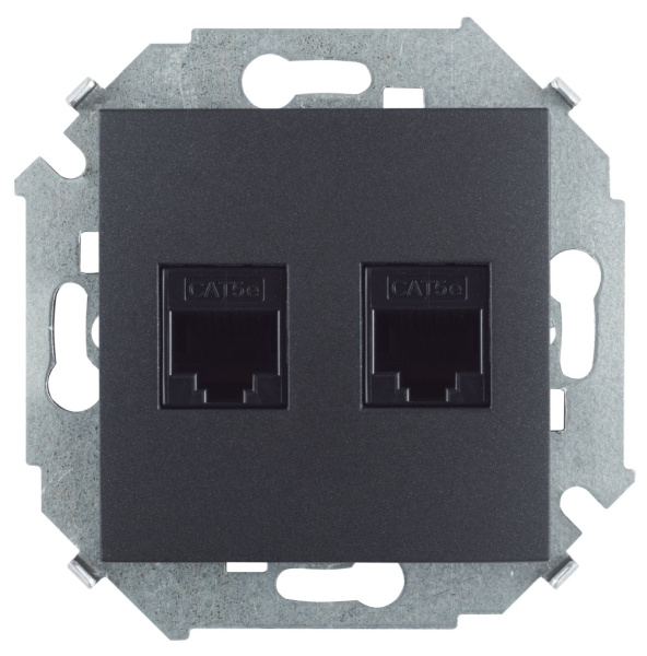 Simon 15 Графит Розетка компьютерная двойная RJ45 кат.5е (АМР) 1591552-038