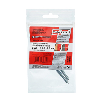 Tech-Krep Болт DIN 571 сантехнический оцинк 6х80 (2 шт) - пакет 102584