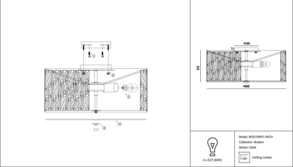 Купить Maytoni Modern Gelid Хром Подвесной светильник E27 60W MOD184PL-04CH