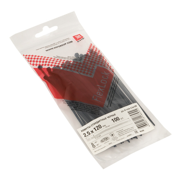 Купить EKF PROxima Хомут P6.6 стандартный (ч), 2.5x120 (100шт) FlexLock