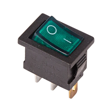 Выключатель клавишный 250V 6А (3с) ON-OFF зеленый с подсветкой Mini Rexant 36-2153
