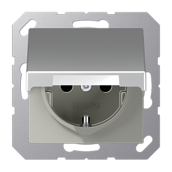 JUNG А500 Алюминий Розетка с/з с крышкой, пруж. зажим A1520BFKLAL