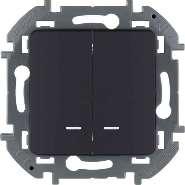 Legrand INSPIRIA Антрацит Выключатель двухклавишный с подсветкой/индикацией 10 AX - 250 В 673633