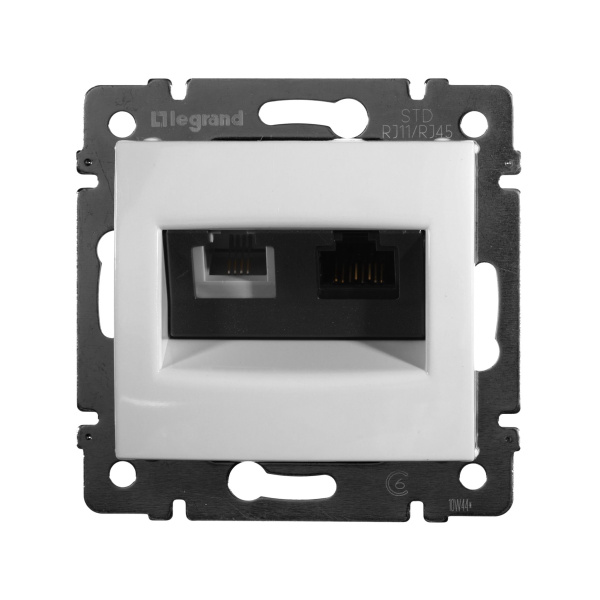 Купить Legrand Valena Бел Розетка двойная комп.(RJ45) 1-ая 5 кат UTP + ТЛФ 1-ая (RJ11) 770080