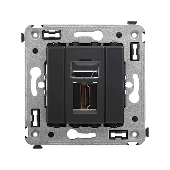 DKC HDMI розетка одинарная в стену, тип А-А, "Avanti", "Черный матовый"