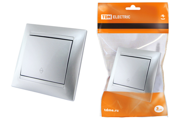 TDM Выключатель на 2 направления 1 кл. 10А серебр. металлик "Лама" SQ1815-0206